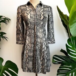 Zara Python Snakeskin Mini Shirt Dress With Pockets